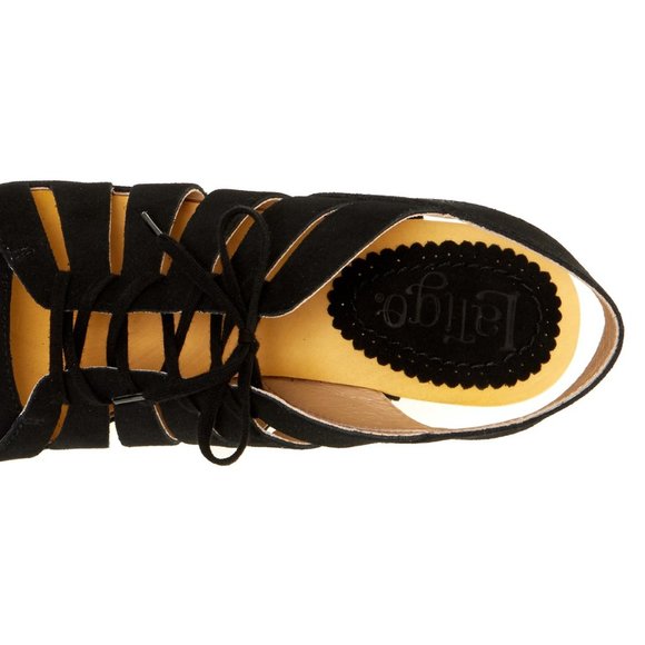 SOLD HP๐ Latigo CALI Platform Lace Up Clog Caged Sandal Black Suede Leather NIB - Picture 4 of 5